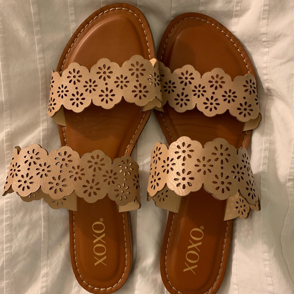 Laser cut slip on sandals